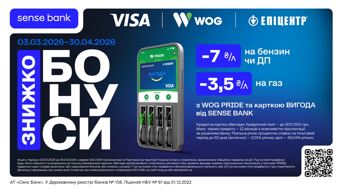 WOG, Sense Bank і Visa запустили «Знижкобонуси» на пальне