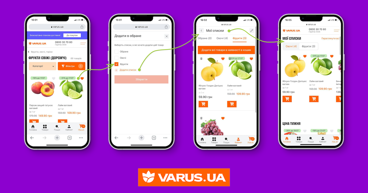 Онлайн-шопінг стає ще зручнішим: на сайті Varus з’явились персональні списки покупок